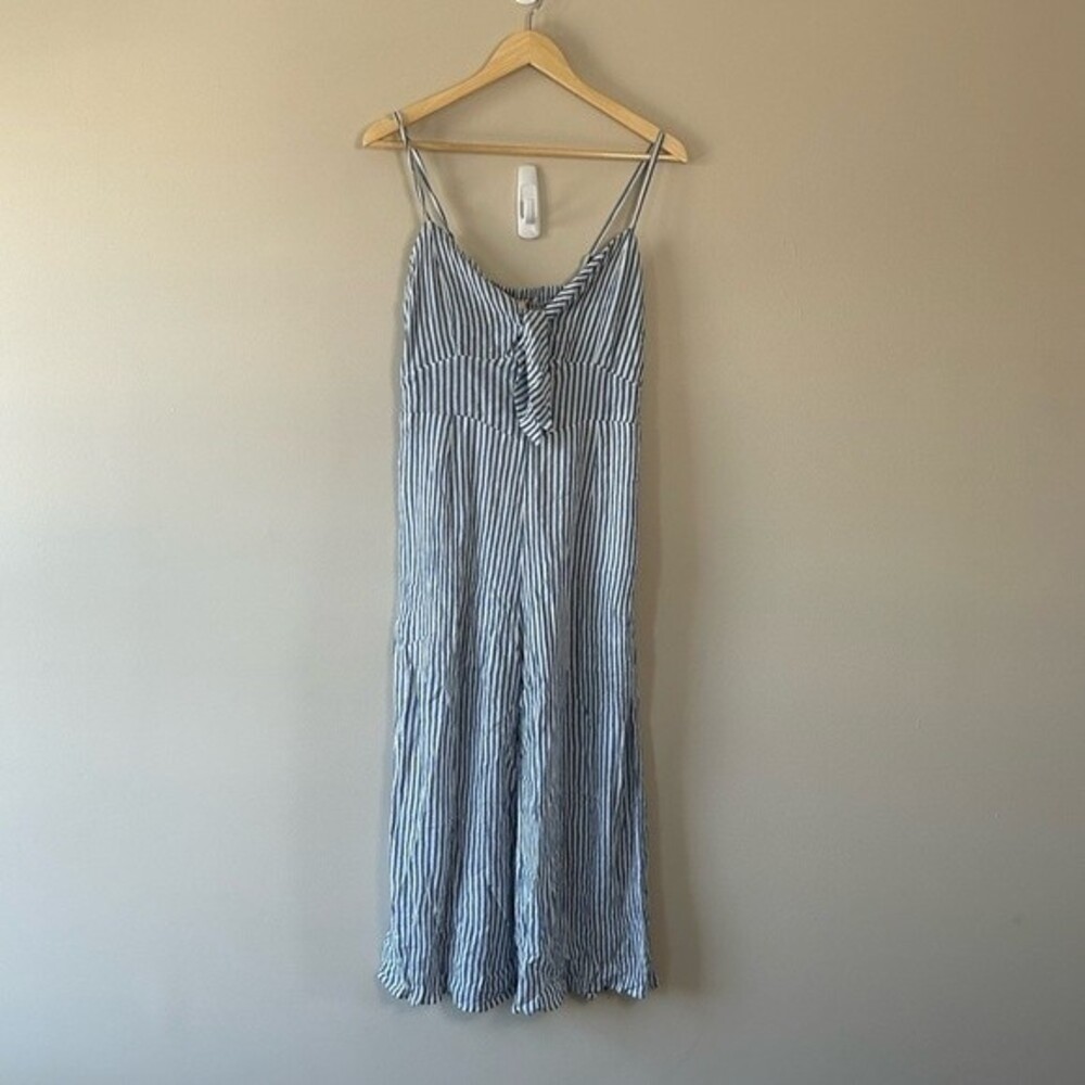 Elan Blue and White Textured Striped Wide Leg Jumpsuit Size Small